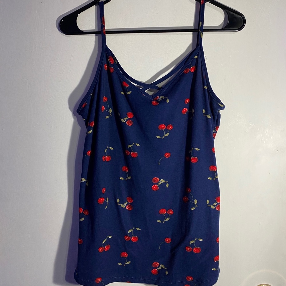 Navy Blue Camisole Top with Cherries